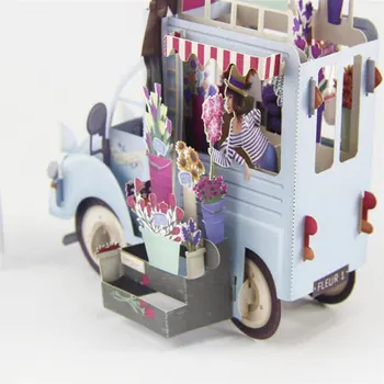 3D Pop-Up Gėlės Automobilių Atvirukai Ačiū Kortelę Valentino Jubiliejų, Gimtadienio Kvietimai, Kortelės Popieriniai laivai