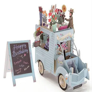 3D Pop-Up Gėlės Automobilių Atvirukai Ačiū Kortelę Valentino Jubiliejų, Gimtadienio Kvietimai, Kortelės Popieriniai laivai
