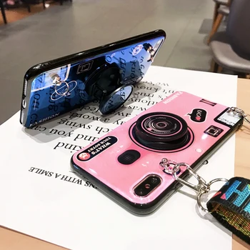 3D vaizdo Kamera Atveju, Huawei P Smart Z 2019 Garbę 7a 7c 7x 8a 8c 8x MAX 9 10 lite Minkštos TPU Padengti Coque Virvelę stovėti turėtojas