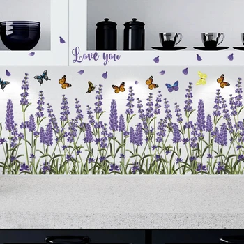3D Šviežių Gėlių Levandų Baseboard PVC Sienų Lipdukai Grindjuostes Gyvenimo Kambario, Miegamasis, Vonios kambarys, Virtuvė, Balkonas, Namų Dekoro Sienos Lipdukas