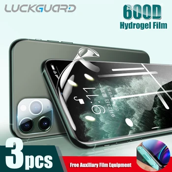 3PC Lenktas Hidrogelio Kino Silikono Nr. Stiklo Plėvelė iPhone 11 12 Mini Pro XS Max XR X 6, 6s 7 8 Plius Screen Protector, Pilnas draudimas