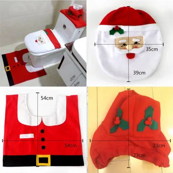 3PCS Kalėdų Tualeto Sėdynė & Dangtelį, Santa Claus Vonios Kilimėlis Kalėdos Vonios kambarys Dekoro Santa klozeto Dangtis Kilimas Namų Puošybai 2020 m.
