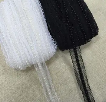 4.2 cm Pločio Naujų Perlų balta juoda nėrinių audinio apdaila apykaklės juostelė 