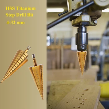 4-32 mm HSS Padengtas Titano Žingsnis Grąžtas metalui greitapjovio Plieno, Medienos Gręžimo Galia Įrankiai Skylę Cutter Žingsnis Kūgio Gręžimo