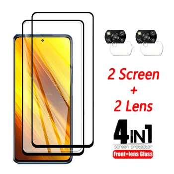 4 in 1 Screen Protector For Xiaomi Poco X3 Stiklo Poco X3 Grūdintas Stiklas, Apsauginė Telefono Filmas Poco X3 NFC Pasaulio Versija
