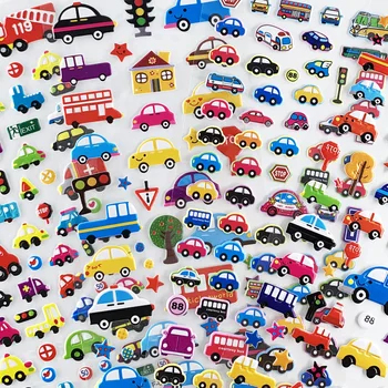 4 Lakštai/set Cartoon Automobilių, Sunkvežimių Transportavimo priemonės Lipdukai 3D Putos Burbulas Lipdukas Žaislas Vaikams Berniukų Kambarys Nešiojamas Apdaila