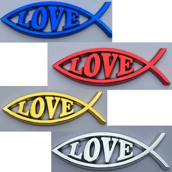 4 Spalvų Žuvų Simbolis Automobilių stiliaus 3D Abs meilės lipdukas Universalus Logotipas Ženklelis decal Krikščionių Sunkvežimių Dekoratyvinis Lipdukas 1pcs