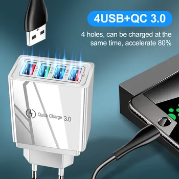 4 USB Įkroviklis Greitai Įkrauti 3.0 Telefono Adapteris, skirtas 