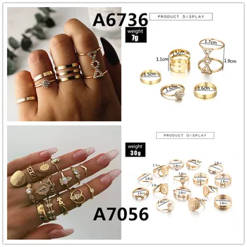 40 Stiliaus Žiedai Nustatyti Bohemijos Vintage Gold Pusmėnulio Geometrinis Bendras Žiedas Rinkinys Moterims Krištolo Dizaino Žiedas Nustatyti, Šaliai, Papuošalai