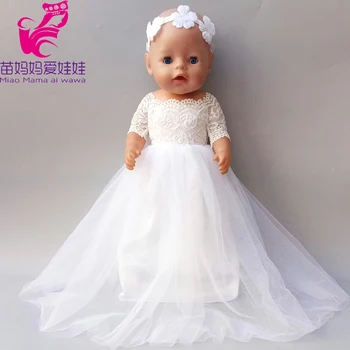 43cm Baby new born Lėlės, balta vestuvinė suknelė 18 Colių Lėlės vestuvių suknelė kūdikių lėlės drabužiai