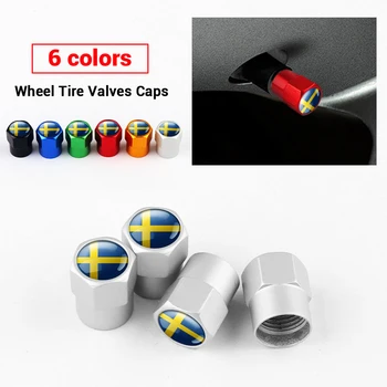 4Pcs švedijos vėliava Automobilių 3D metalo Švedijos Herbas Varantys Padangų Vožtuvas Dangteliai, Volvo V70 XC40 XC60 90 S60 V60 VW Golf