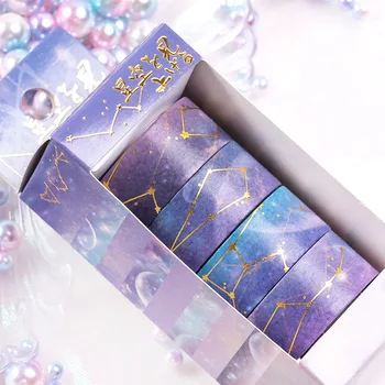4pcs Žvaigždėtą Žvaigždžių Dangaus Popieriniai Washi Tape Nustatyti 15mm Sakura Gėlių Galaxy Aukso Lipnia Izoliacine Juostos 