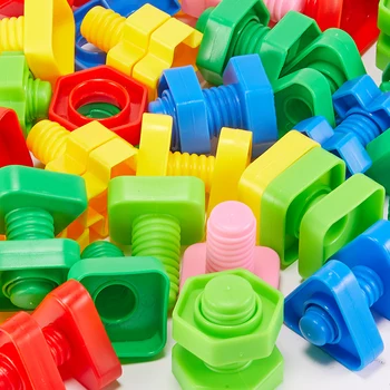 5 rinkiniai Varžtas blokai plastiko įterpti blokus, riešutų forma žaislai vaikams Švietimo Žaislai, modeliai GYH