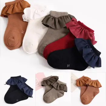 5 Spalvų vaikas trumpos kojinės su nėrinių pasaulis juokingas laimingas megzti kūdikių naujagimių bamblys kūdikių kojinės mergaitėms amžiaus 2-8 metų amžiaus