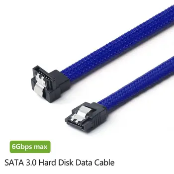 50CM SATA 3.0 III SATA3 7pin Duomenų Kabelis stačiu Kampu 6Gb/s SSD Kabeliai HDD Kietojo Disko Duomenų kabelis su Nailono Rankovėmis(Ekologiškas)