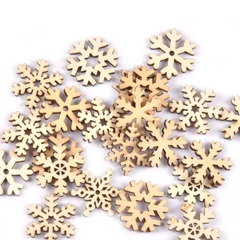 50pcs 24mm Natūralaus Medžio Amatų Sumaišykite Kalėdų Snaigės Modelio Scrapbooking Medinių Namų Dekoro Rankų darbo 