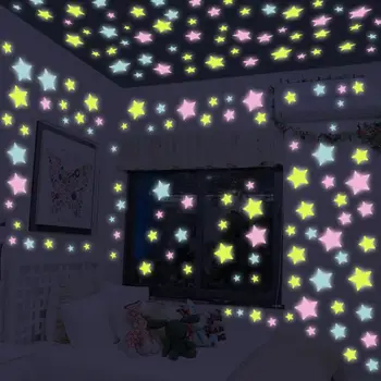 50pcs 3D Žvaigždžių Šviesos Liuminescencinės Sienų Lipdukai Švyti Tamsoje Žvaigždės Ir Mėnulis Plastikiniai Lipdukai, Lubų bei Sienų Miegamojo Puošimas