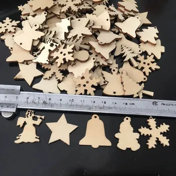 50Pcs/Daug Natūralaus Medžio, Kalėdų Papuošalai Elnių Medžio Snaigės Bell Santa Kalėdų Žvaigždė Papuošalai Namų 2019 Navidad