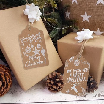 50pcs Linksmų Kalėdų Ačiū, Kraft Popierius, Žymekliai Kalėdų medžio Kabinti Etiketės Navidad naujųjų metų Šaliai, Dovanų Kortelės, Dekoracijos namams
