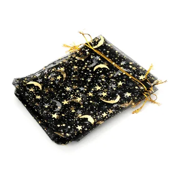 50pcs Marlės maišelį žvaigždę-mėnulį juoda maišai 9*12cm specialios konstrukcijos organza paketo bronzos vestuvių dovana, saldainiai, papuošalai, papuošalai paketas