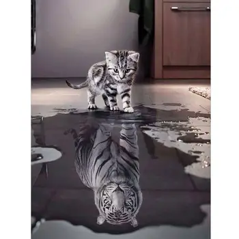 5D Diamond Tapybos Katė Atspindys Tigras Kryželiu Pilna Deimantų, Siuvinėjimo Gyvūnų Mozaikos Vaizdą Strazdų Dekoro Dovana