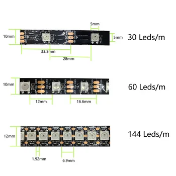 5V WS2812B Led šviesos Juostelės Individualiai Adresuojamo WS2812 Smart RGB Led pikselių juostelėmis Juoda/Balta PCB Vandeniui IP30/65/67 1-5m