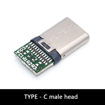 5VNT C Tipo USB 3.1 Jungtis 16PIN Greito Įkrovimo Vyrų Lizdo Kištuką Prie Lydmetalio Vielos ir Kabelinė PCB Lenta Modulis 56K Rezistorius