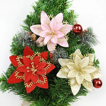 5vnt/daug Blizgučiai Dirbtinės Gėlės Kalėdų Medžio Apdaila Poinsettia Kalėdų Papuošalai Namų Vestuvės, Kalėdos Šaliai Dekoro