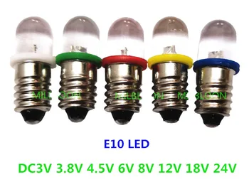 5vnt E10 led lemputė E10 DC 3V 3.8 4.5 V V 6 V 8V 12V 18V 24V Priemonė lemputė E10 Indikatoriaus lemputė senamadiškas žibintuvėlio lemputės