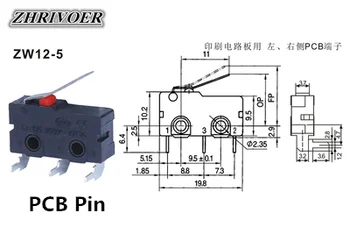 5vnt Mini Micro Limit Switch NO NC 3 Smeigtukai PCB Terminalų SPDT 5A 125V 250V 29mm Roller Lanko svirtis momentinio veikimo Stumti Microswitches