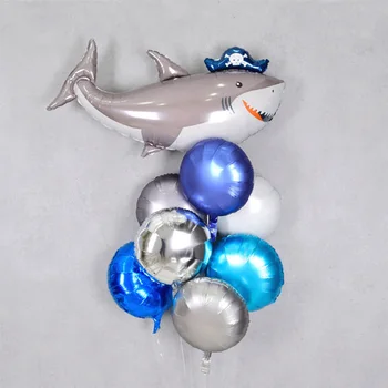 5vnt Piratai ryklys Folija balionai Berniukas Mergaitė Gimtadienio apdailos Rinkinys Vaikams žaislas vandenyno gyvūnų tema helio balionas Baby Shower