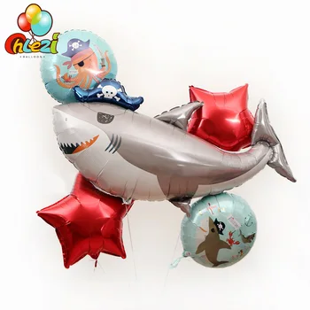5vnt Piratai ryklys Folija balionai Berniukas Mergaitė Gimtadienio apdailos Rinkinys Vaikams žaislas vandenyno gyvūnų tema helio balionas Baby Shower