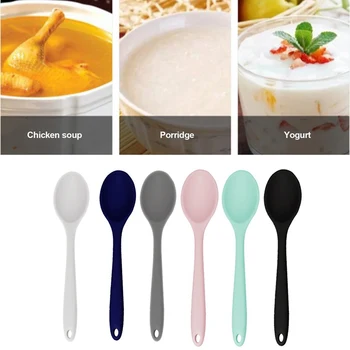 6 Spalvų Maisto kokybės Silikono Ilgai tvarkomi Sriubos Šaukštą Solid Color Kids Šaukštas Virtuvės Silikono Šaukštu, Indai, stalo įrankiai Priedai