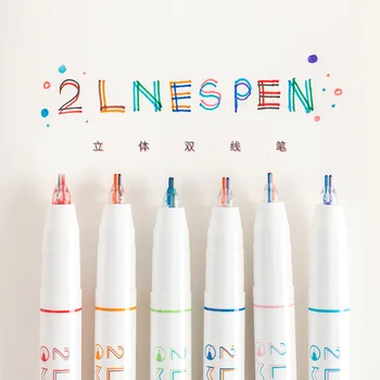 6 vnt./set Kūrybos Dviejų spalvų Linijos Gelio Rašiklis, Menas, Grafiti Piešimo Pen Studentų Skaitymo Žymeklio 