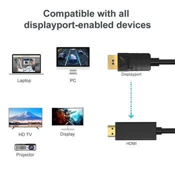 6ft Displayport HDMI Adapteris 1080P 4K Display Port Konverteris, Skirtas PC, Nešiojamas Projektorius DP HDMI Kabelis Displayport HDMI Kabelis
