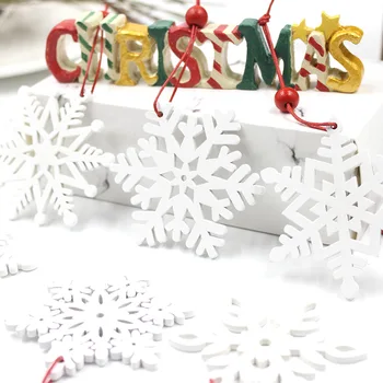 6pcs Balta Raudona Mediniai Snaigių Ornamentai, Kalėdų Papuošalų, Namų Navidad Medžio Decoracion Užšaldyti Šalies Prekių Vestuvės