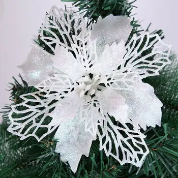 6pcs Baltos spalvos Blizgučiai Dirbtinės Gėlės Kalėdų Medžio Apdaila 