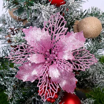 6Pcs Blizgučiai Dirbtinės Kalėdų Gėlės Netikrą Linksmų Kalėdų Eglutės papuošalus, Namų Dovana Kalėdų Ornamentu Laimingų Naujųjų Metų 2021