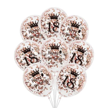 6pcs/daug rose gold 15 16 17 18 19 gimtadienio balionai laimingas dekoracijos skaidrus konfeti jubiliejų balionas