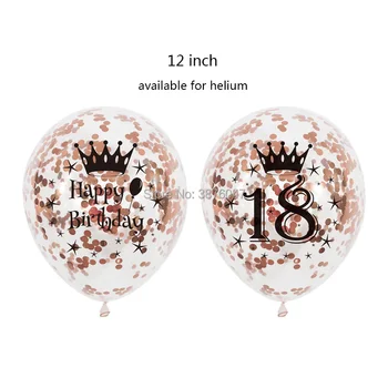 6pcs/daug rose gold 15 16 17 18 19 gimtadienio balionai laimingas dekoracijos skaidrus konfeti jubiliejų balionas