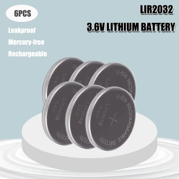 6PCS LIR2032 3,6 V Mygtuką Ląstelių Ličio jonų Baterija LIR 2032 Pakeičia CR2032 Ličio Monetos Elementų Baterijų