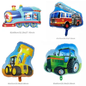 6pcs Nauja gaisrinė mašina Aliuminio Balionas Traktoriaus Buldozeris Traukinio Numeris Helio Folija Balionas su Gimtadieniu Papuošalų, Žaislų Vaikams