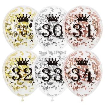6pcs/partijos numeris 30 31 32 33 34 gimtadienio balionai pakilo auksas, sidabras 30 gimtadienio dekoracijas, konfeti jubiliejų balionas