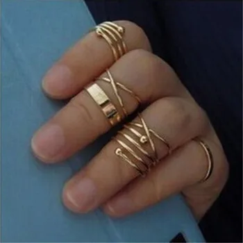 6PCS/Set Naujas Moterų Metalo Sąnario Piršto Žiedai Aukso Spalvos Bendrą Žiedai Rinkiniai Moterims, Papuošalai