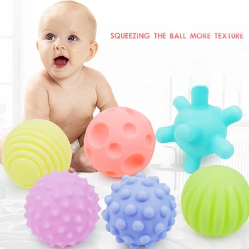 6pcs Tekstūra Multi Kamuolys Nustatyti, minkštas lavinti kūdikio lytėjimo pojūčius žaislas Kūdikiui paliesti ranka mokymo Masažo kamuoliukas Barška Veiklos, žaislų