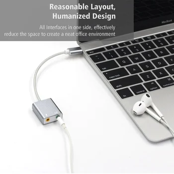 7.1 Išorės C Tipo Usb Garso plokštė Macbook USB C sąsają, 3.5 mm Audio jungtis Ausinių Mic Adapteris USB-C kompiuterio Garso plokštės