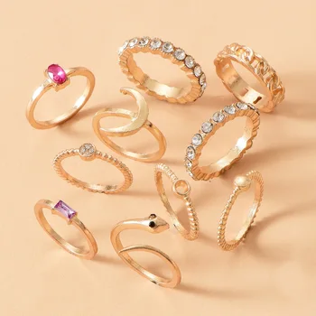 7 Dizainas Boho Derliaus Aukso Perlai Midi Mėnulio Žiedai Rinkinys Moterims Kristalų Gyvatė Midi Piršto Žiedą Moterų Bohemijos Papuošalai, Dovanos