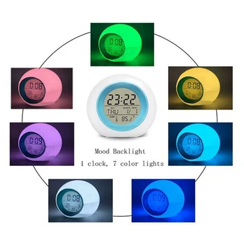 7 Spalvų Žadintuvas Vaikams LED Laikrodis, Šviesos, Skaitmeninis Laikrodis, Termometras, šviesų Naktį Žėrintis Lentelė Darbalaukio Despertador