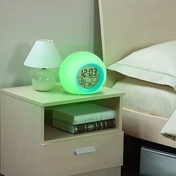 7 Spalvų Žadintuvas Vaikams LED Laikrodis, Šviesos, Skaitmeninis Laikrodis, Termometras, šviesų Naktį Žėrintis Lentelė Darbalaukio Despertador
