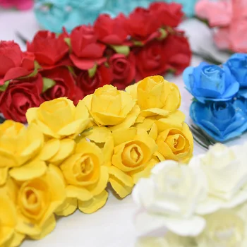 72/144pcs Dirbtinių Gėlių Mini Mielas Popieriaus Rose Rankų darbo Vestuvių Dekoravimas 
